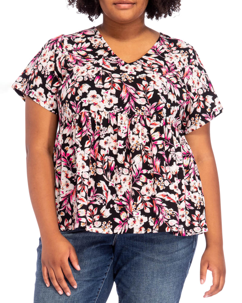 Front of plus size Flora Babydoll Top by B COLLECTION BY BOBEAU CURVY | Dia&Co | dia_product_style_image_id:177284